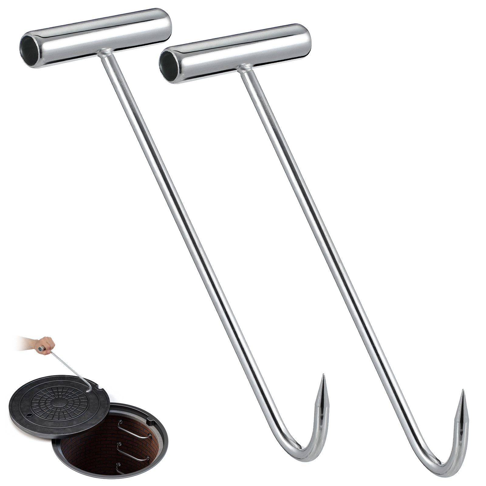 2 Pcs Manhole Cover Hooks Manh - مراجعة Manhole Cover Lifting وسعره